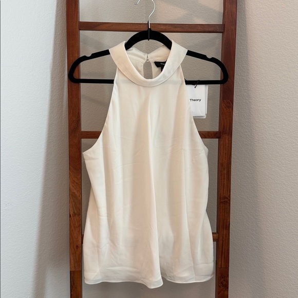 Theory Tops - Theory Roll Neck Halter High-Neck Sleeveless Blouse NWT In Ivory Size XL